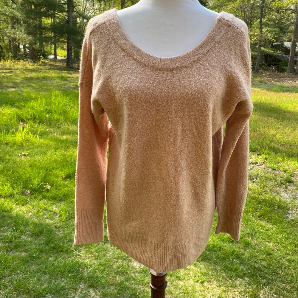 FRENCH CONNECTION SWEATER SCOOP NECK & BACK PINK CHENILLE FEEL SIZE S